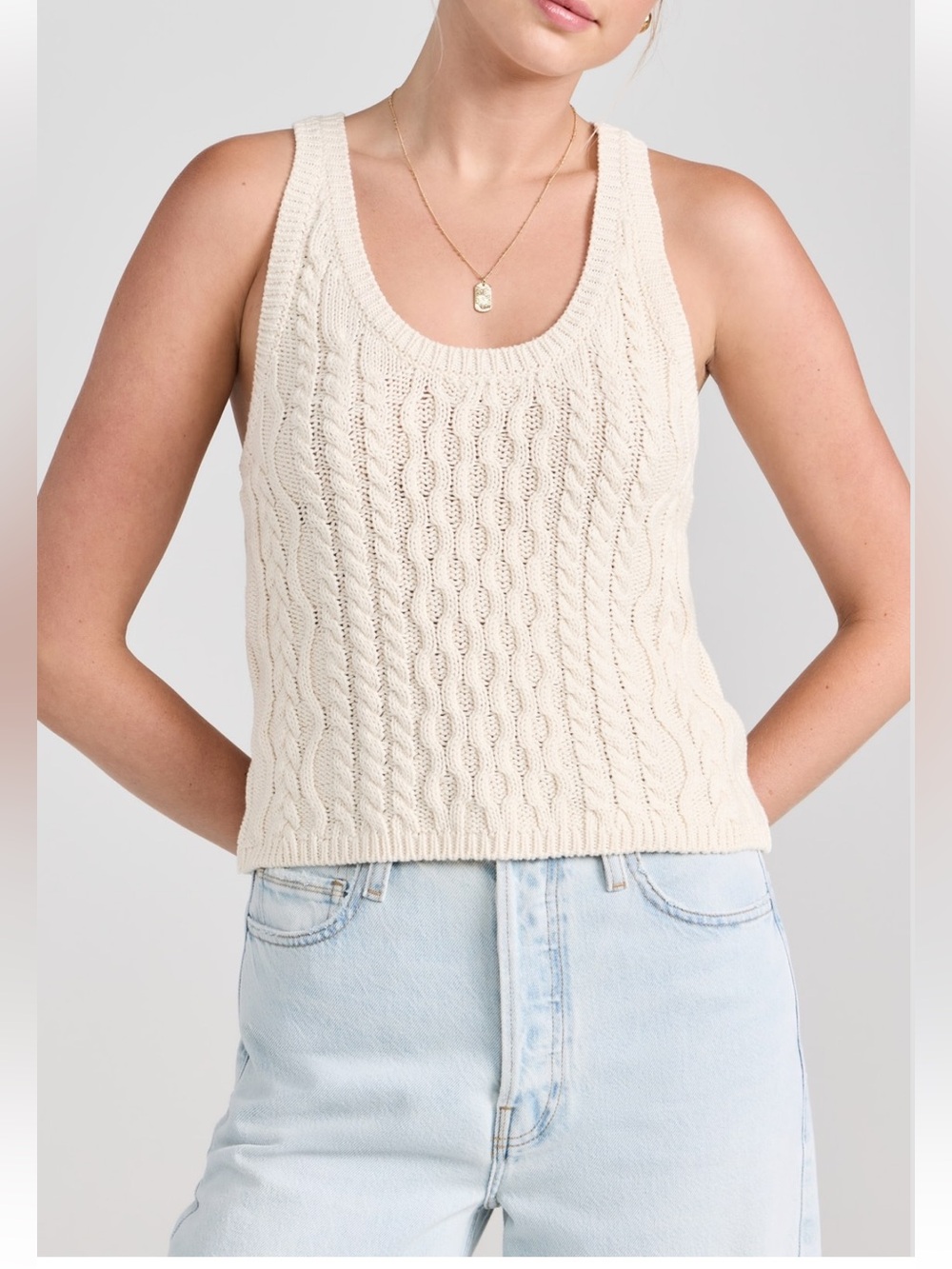 Free People NWT High Tide Sleeveless Cable Stitch 100% Cotton Sweater Tank